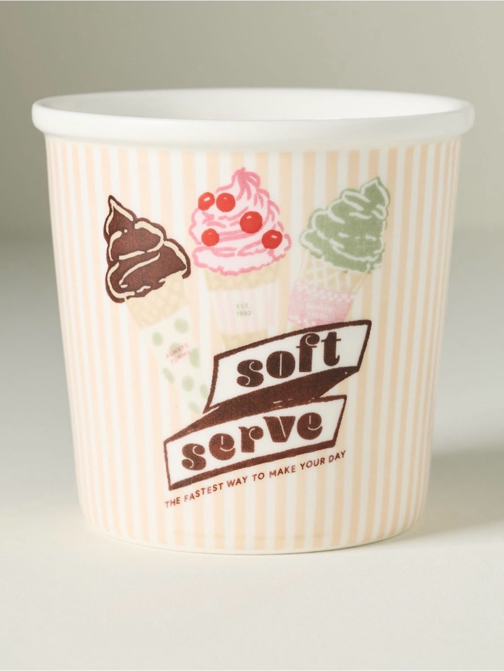 Anthropologie Ice Cream Pint Container Glace Stoneware Pink Stripes Soft Serve